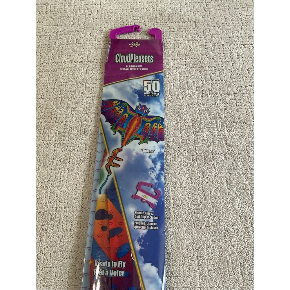 50” CLOUDPLEASERS DRAGON NYLON WIND FLYING KITE WITH LINE, WINDER, & QUIKCLIP.